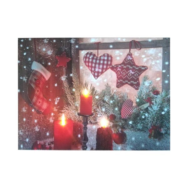 Χριστουγεννιάτικο Διακοσμητικό Κάδρο, με 2χρωμα Κεριά και 4 LED (30x40cm)